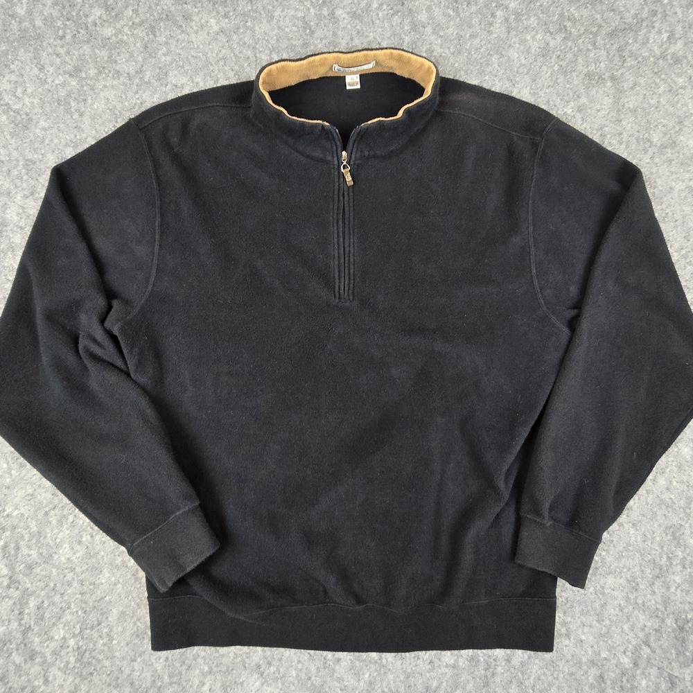 Peter Millar Sweater Mens XL Black Quarter Zip Pullover Mock Neck Cotton Fleece